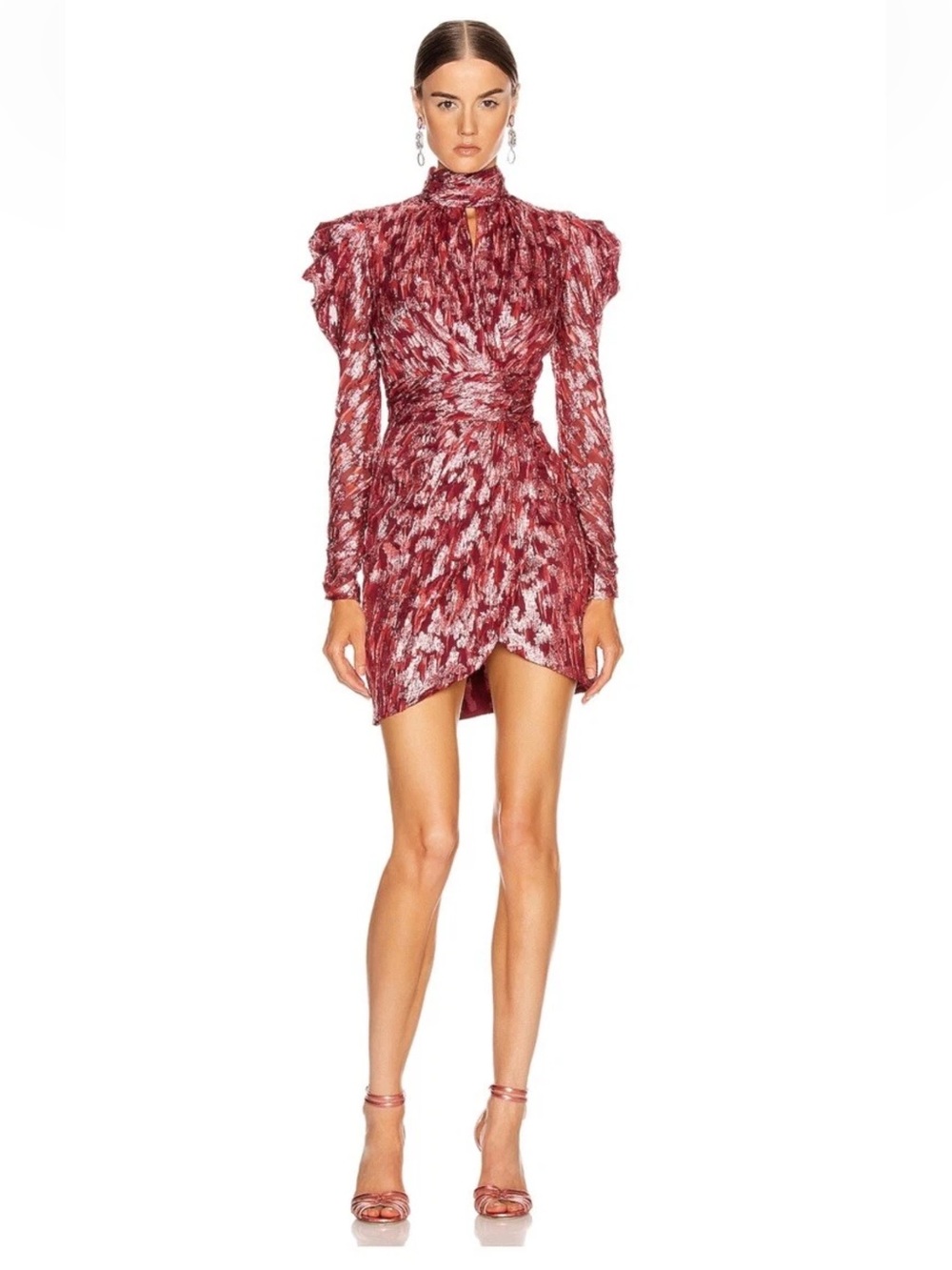 Jonathan Simkhai Metallic Vine Silk Mock Neck Mini Dress 8 $595